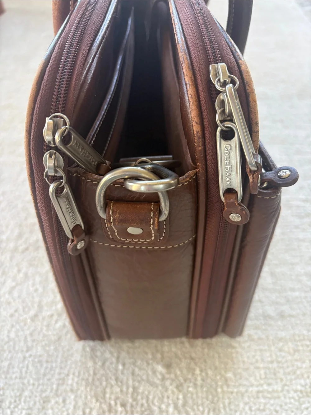 Vintage Cole Haan Brown Leather Briefcase with Shoulder Strap